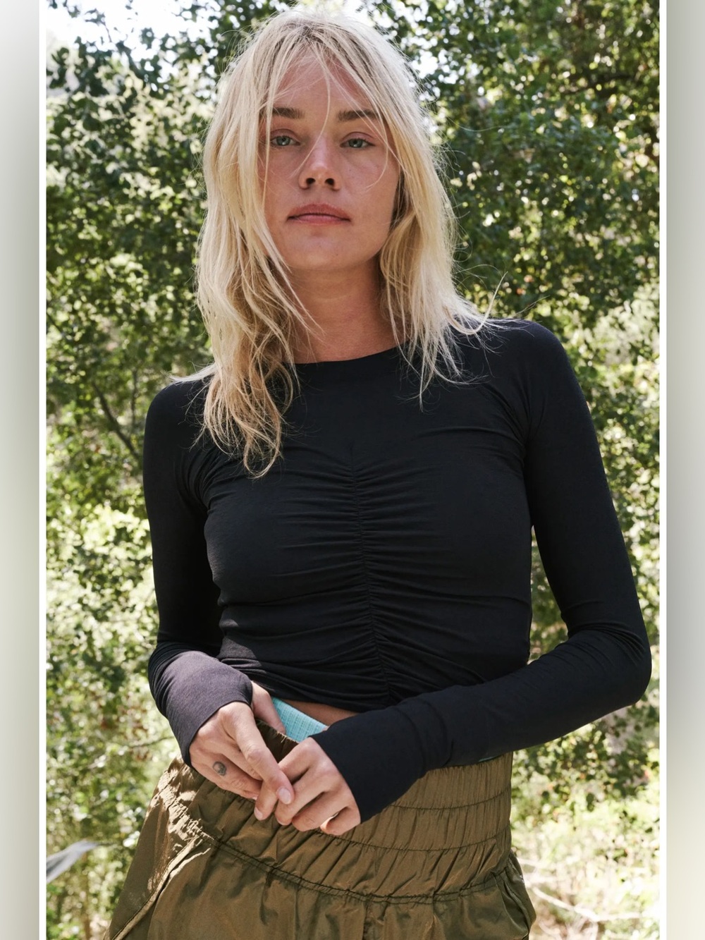 Free People FP Movement Tempo Ruched Long Sleeve Top in Black
